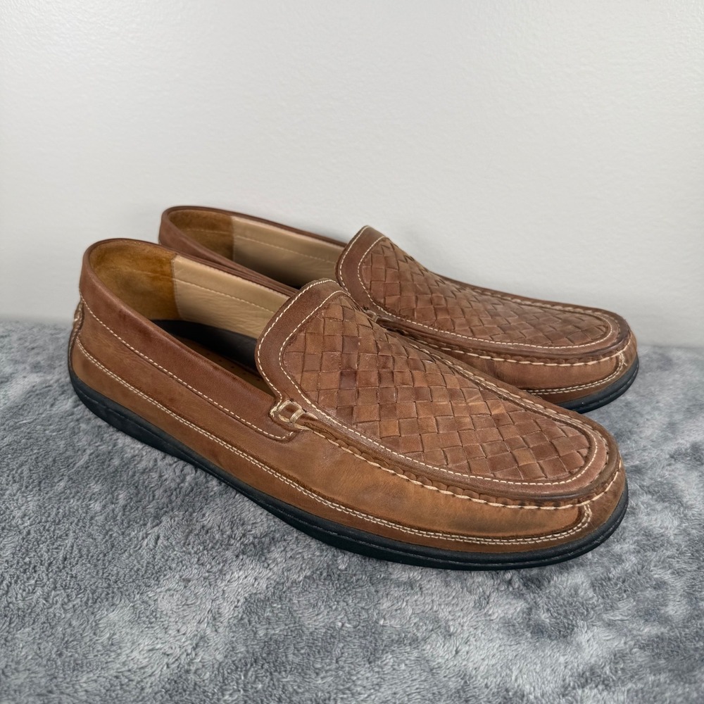 Johnston & Murphy Loafers Mens 11.5 M Brown Woven Leather Slip On Driver